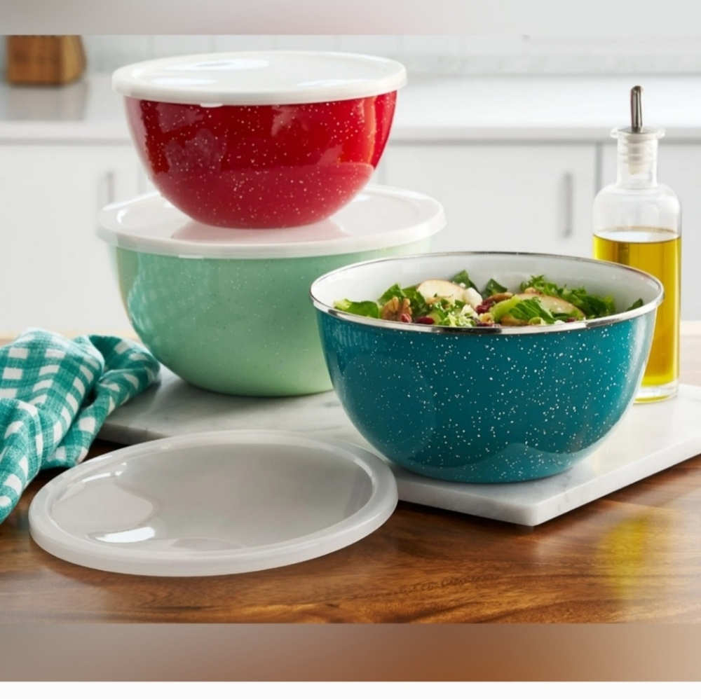 The Pioneer Woman 6-Piece Enamel on Steel Mixing Bowls with Lids